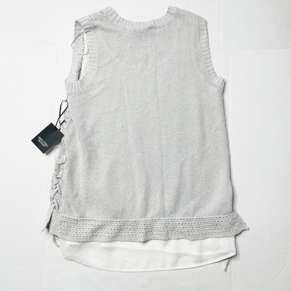 Simply Vera Vera Wang Gray Pointelle Knit Lace Up 2Fer Crewneck Tank Top M NWT - Picture 5 of 10